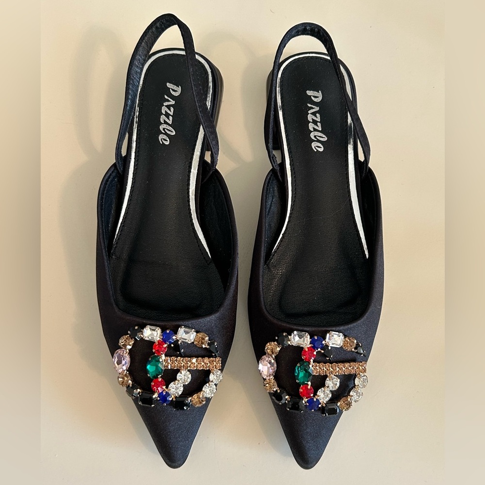 NEW Jeweled Black Slingbacks by Pazzle, Size 8